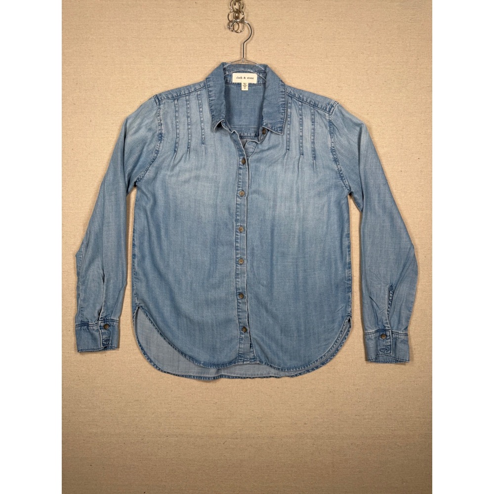 Cloth & Stone Blue Tencel Lyocell Pleated Button Down Shirt Light Wash Small